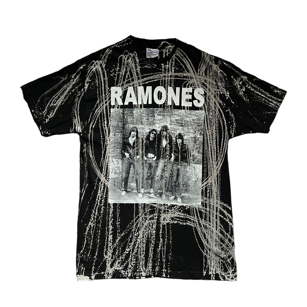 Vintage Y2K Ramones Graphic Band Tee Custom Bleach Drip DIY Thrashed Punk Medium